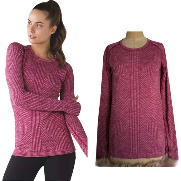 Lululemon Rest Less Heathered Berry Rumble Textured Slim Fit Long Sleeve Shirt - Picture 1 of 10